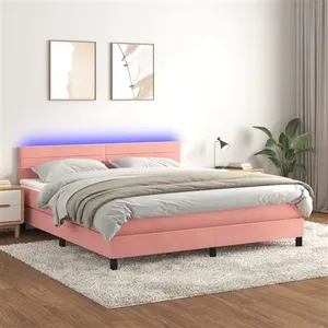 vidaXL Sommier à lattes de lit avec matelas et LED Rose 160x200 cm pas cher