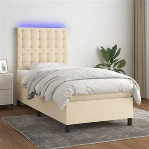 vidaXL Sommier à lattes de lit et matelas et LED Crème 90x190 cm Tissu pas cher