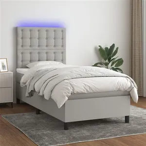 vidaXL Sommier à lattes de lit avec matelas et LED Gris clair 90x200cm pas cher