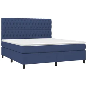 vidaXL Sommier à lattes de lit et matelas et LED Bleu 180x200 cm Tissu pas cher