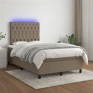 vidaXL Sommier à lattes de lit et matelas et LED Taupe 120x200cm Tissu pas cher