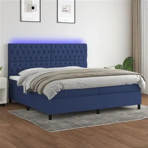 vidaXL Sommier à lattes de lit et matelas et LED Bleu 200x200 cm Tissu pas cher