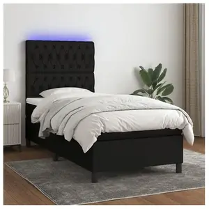vidaXL Sommier à lattes de lit avec matelas et LED Noir 90x200cm Tissu pas cher