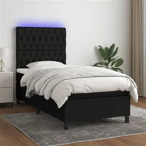 vidaXL Sommier à lattes de lit et matelas et LED Noir 100x200 cm Tissu pas cher