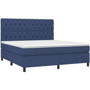 vidaXL Sommier à lattes de lit et matelas et LED Bleu 160x200 cm Tissu pas cher
