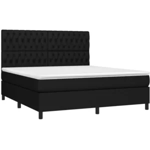 vidaXL Sommier à lattes de lit et matelas et LED Noir 180x200 cm Tissu pas cher