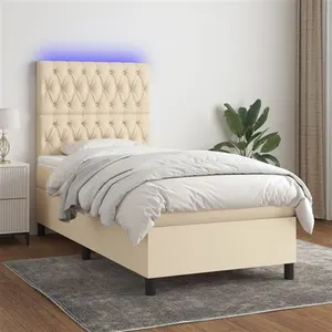 vidaXL Sommier à lattes de lit et matelas et LED Crème 90x190 cm Tissu pas cher