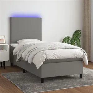 vidaXL Sommier à lattes de lit avec matelas et LED Gris foncé 80x200cm pas cher