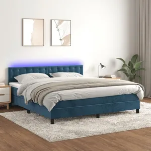 vidaXL Sommier à lattes de lit matelas et LED Bleu foncé 180x200 cm pas cher