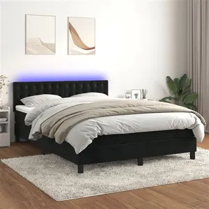 vidaXL Sommier à lattes de lit avec matelas et LED Noir 140x190 cm pas cher