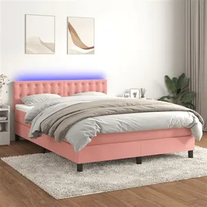 vidaXL Sommier à lattes de lit avec matelas et LED Rose 140x190 cm pas cher