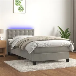 vidaXL Sommier à lattes de lit avec matelas et LED Gris clair 80x200cm pas cher