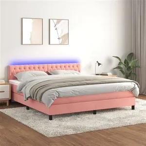 vidaXL Sommier à lattes de lit avec matelas et LED Rose 180x200 cm pas cher