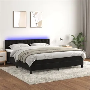 vidaXL Sommier à lattes de lit avec matelas et LED Noir 160x200 cm pas cher