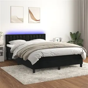 vidaXL Sommier à lattes de lit avec matelas et LED Noir 140x200 cm pas cher