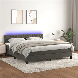 vidaXL Sommier à lattes de lit avec matelas LED Gris foncé 160x200 cm pas cher