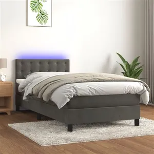 vidaXL Sommier à lattes de lit avec matelas LED Gris foncé 100x200 cm pas cher