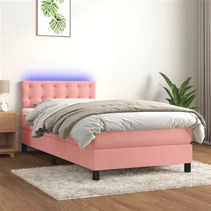 vidaXL Sommier à lattes de lit avec matelas et LED Rose 90x200 cm pas cher