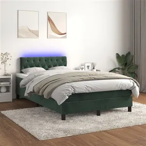 vidaXL Sommier à lattes de lit avec matelas LED Vert foncé 120x200 cm pas cher