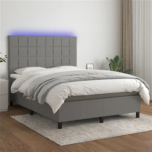 vidaXL Sommier à lattes de lit et matelas et LED Gris foncé 140x190 cm pas cher