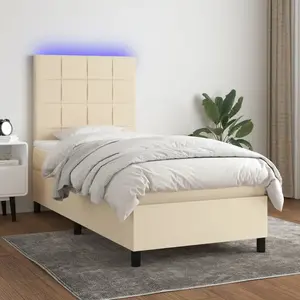 vidaXL Sommier à lattes de lit et matelas et LED Crème 90x190 cm Tissu pas cher