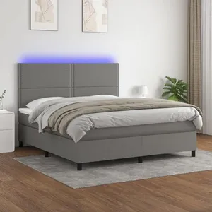 vidaXL Sommier à lattes de lit et matelas et LED Gris foncé 180x200 cm pas cher