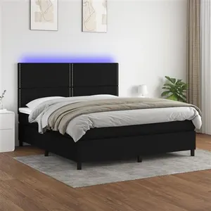 vidaXL Sommier à lattes de lit et matelas et LED Noir 180x200 cm Tissu pas cher