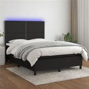 vidaXL Sommier à lattes de lit et matelas et LED Noir 140x200 cm Tissu pas cher