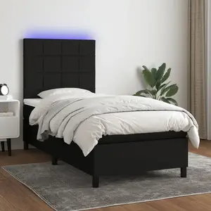 Comparateur de prix : vidaXL Sommier à lattes de lit avec matelas et LED Noir 90x200cm Tissu