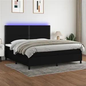 vidaXL Sommier à lattes de lit et matelas et LED Noir 200x200 cm Tissu pas cher