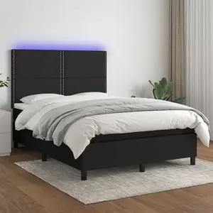 vidaXL Sommier à lattes de lit et matelas et LED Noir 140x190 cm Tissu pas cher