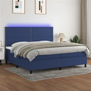 vidaXL Sommier à lattes de lit et matelas et LED Bleu 200x200 cm Tissu pas cher