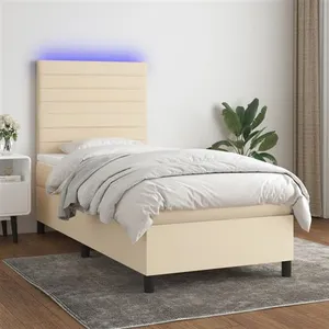 vidaXL Sommier à lattes de lit et matelas et LED Crème 100x200cm Tissu pas cher