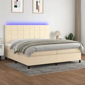 vidaXL Sommier à lattes de lit et matelas et LED Crème 200x200cm Tissu pas cher
