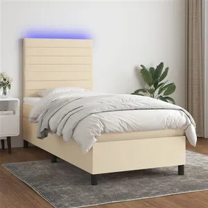 vidaXL Sommier à lattes de lit et matelas et LED Crème 80x200 cm Tissu pas cher
