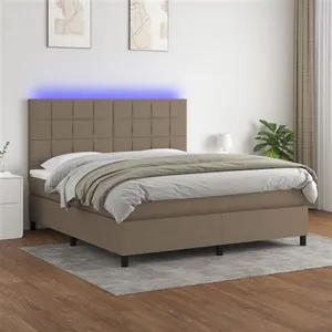 vidaXL Sommier à lattes de lit et matelas et LED Taupe 180x200cm Tissu pas cher