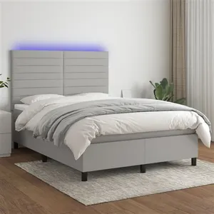 vidaXL Sommier à lattes de lit et matelas et LED Gris clair 140x190 cm pas cher