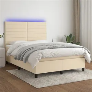 vidaXL Sommier à lattes de lit et matelas et LED Crème 140x190cm Tissu pas cher