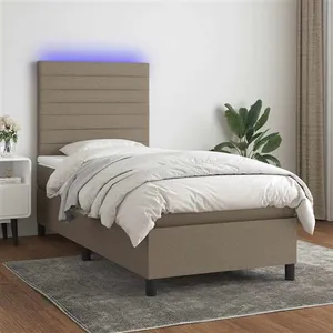 vidaXL Sommier à lattes de lit et matelas et LED Taupe 90x190 cm Tissu pas cher