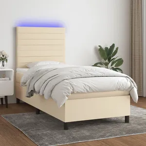 Comparateur de prix : vidaXL Sommier à lattes de lit et matelas et LED Crème 90x190 cm Tissu