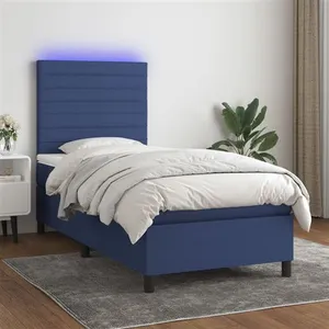 vidaXL Sommier à lattes de lit avec matelas et LED Bleu 90x190cm Tissu pas cher