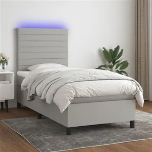 vidaXL Sommier à lattes de lit avec matelas et LED Gris clair 90x190cm pas cher