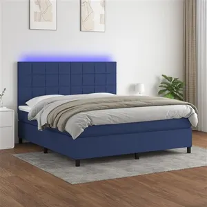 vidaXL Sommier à lattes de lit et matelas et LED Bleu 160x200 cm Tissu pas cher