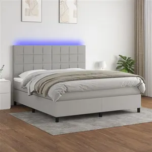 vidaXL Sommier à lattes de lit et matelas et LED Gris clair 180x200 cm pas cher