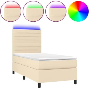 vidaXL Sommier à lattes de lit et matelas et LED Crème 90x200 cm Tissu pas cher