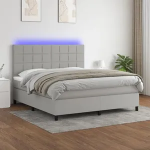 vidaXL Sommier à lattes de lit et matelas et LED Gris clair 160x200 cm pas cher