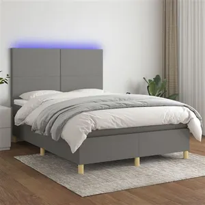 vidaXL Sommier à lattes de lit et matelas et LED Gris foncé 140x190 cm pas cher