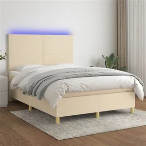 vidaXL Sommier à lattes de lit et matelas et LED Crème 140x190cm Tissu pas cher