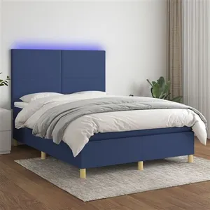 vidaXL Sommier à lattes de lit et matelas et LED Bleu 140x190 cm Tissu pas cher