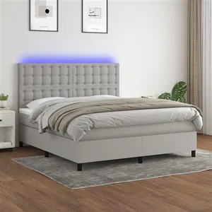 vidaXL Sommier à lattes de lit et matelas et LED Gris clair 160x200 cm pas cher